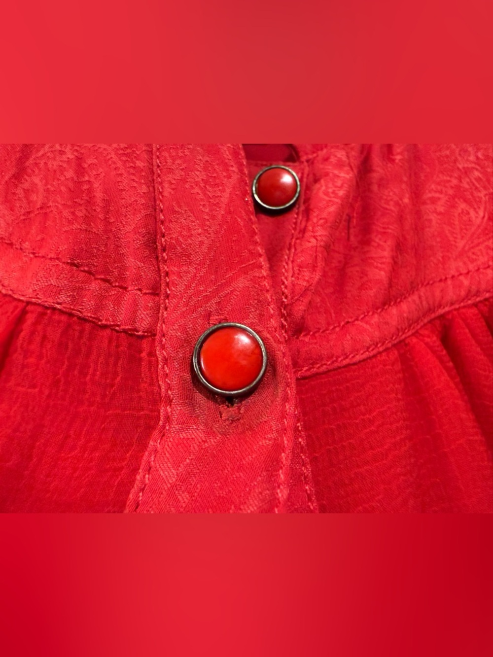 Maeve by Anthropologie Red Puff Sleeve Blouse Scarlett Red Lavoie Button Down 2 - Picture 6 of 10